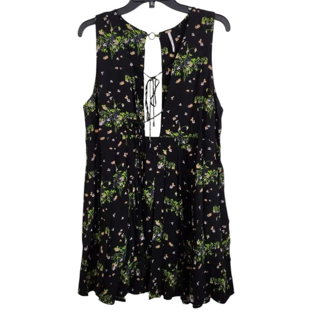 Free People black pink green floral tunic minidress size small
